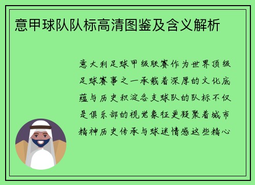 意甲球队队标高清图鉴及含义解析